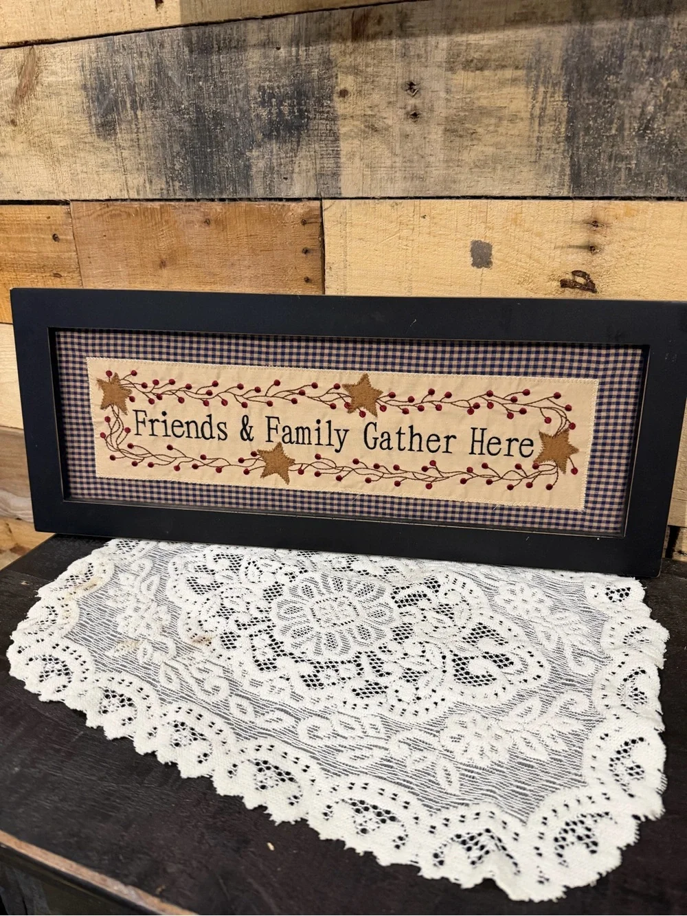 Friends & Family Gather Here Framed Sign - Black Frame